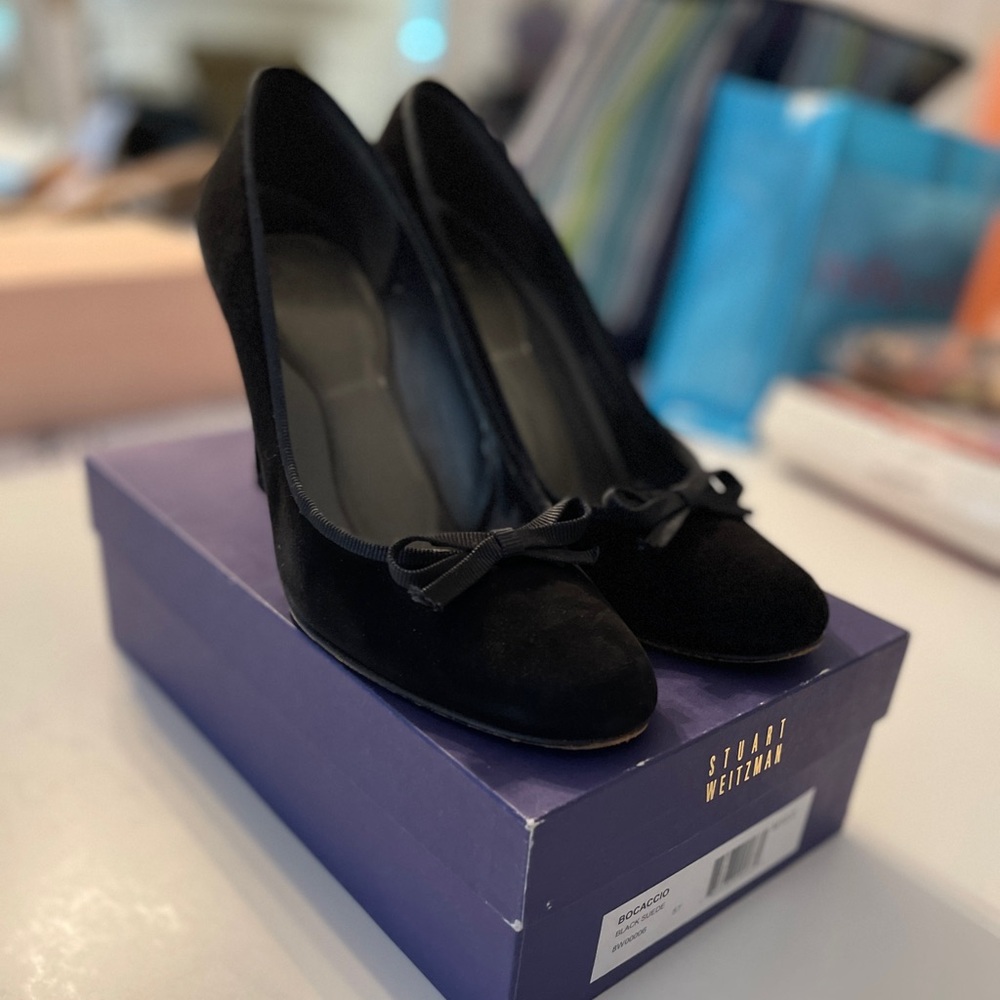 Stuart Weitzman Boccaccio Black Suede Stilettos